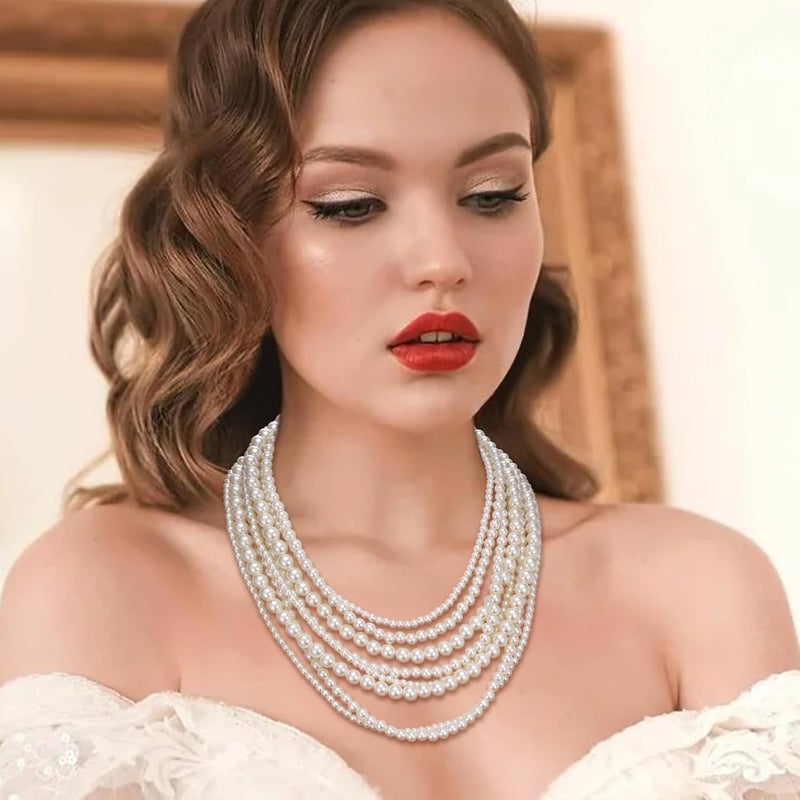 Flyonce Multi Layered Choker Collar Necklace, Glitter Rhinestone Crystal Tassel Multi-Strand Fringe Chains Bib Statement Necklace Prom Jewelry for Women - Image 2